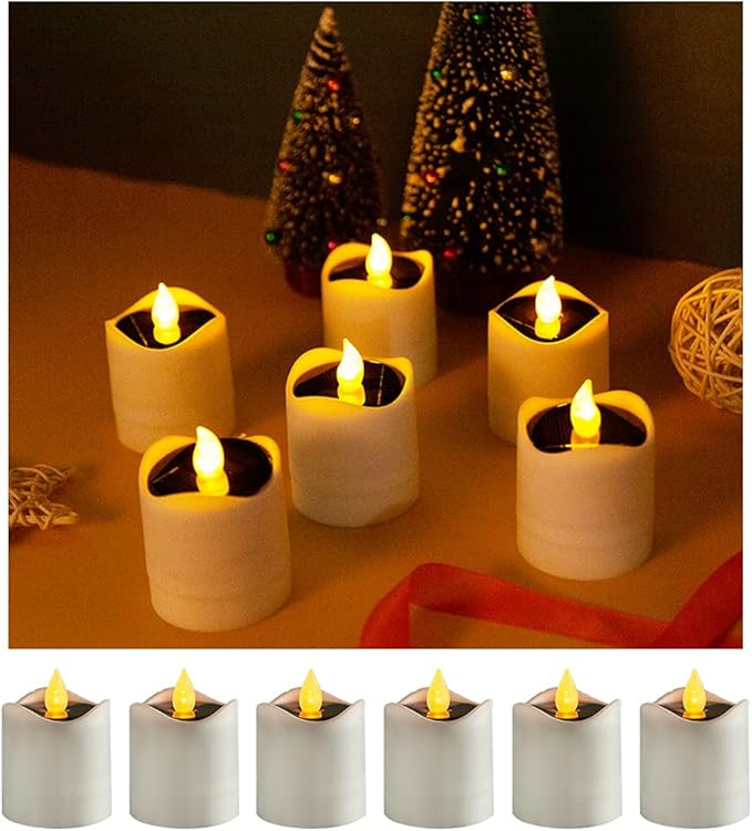 Solar Candle Lights,Flameless Candle Lights,Solar Rechargeable Tea Wax lamp,6 flameless Candle Light, Suitable for Wedding, Valentine's Day, Halloween, Christmas (Solar Candle Light)-VerdiqueGarden