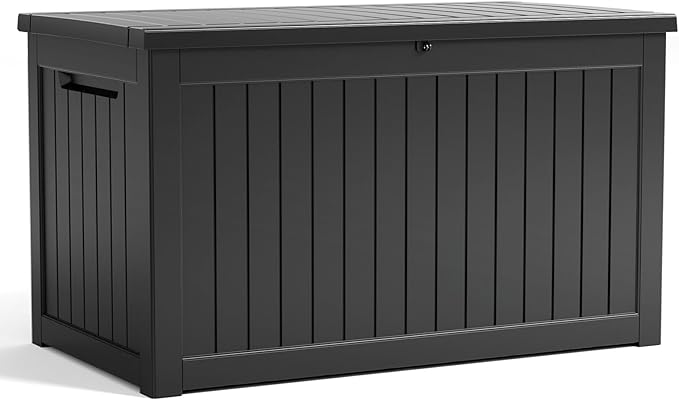 XXL 230 Gallon Large Resin Deck Box, Outdoor Lockable Storage Box for Patio Cushions Storage Furniture, Pool Supplies, Garden Tools, Weatherproof and UV Resistant- Black (230 Gallon)-VerdiqueGarden
