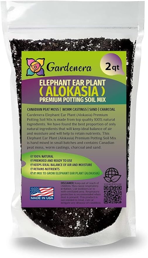 Organic Elephant Ear Plant Soil Mix by Gardenera - Specially Formulated for Thriving Alokasia Plants and Vibrant Leaves - 2 Quart-VerdiqueGarden