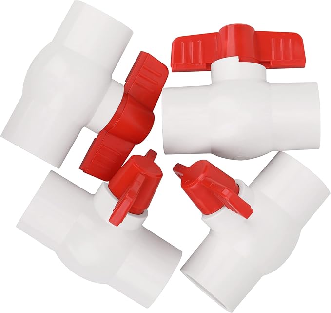 4Pcs 1" PVC Ball Valve Water Pipe Shut-off Valve Socket with Red T-Handle for Cold Water Supply lines, Irrigation Pipe fitting System(Socket x Socket), Schedule 40-VerdiqueGarden