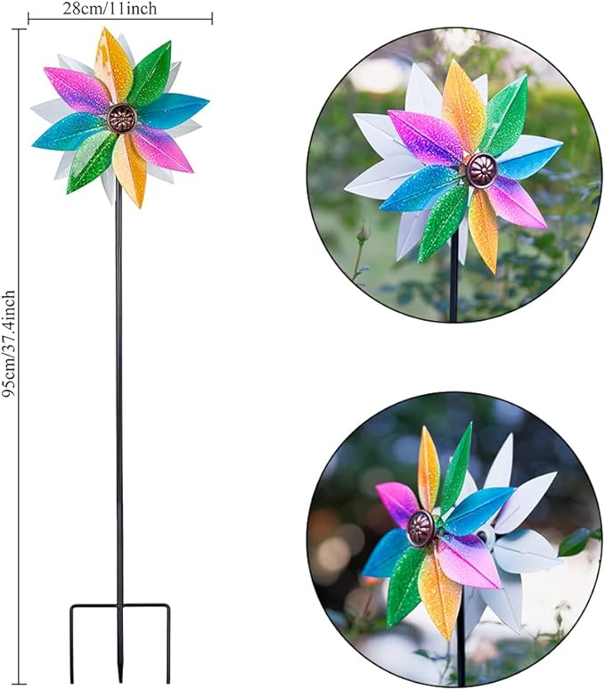DREAMYSOUL Wind Spinners for Yard and Garden, 37" Wind Spinner Metal Colorful Kinetic Sculpture Spinners for Outdoor Patio Yard Lawn Garden Decorations (Double Blade)-VerdiqueGarden