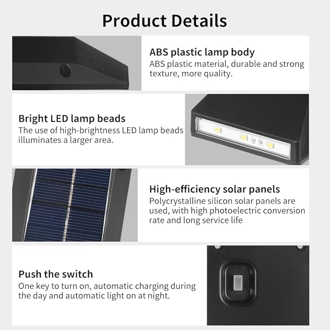 2 Pack Solar Wall Lamps, Solar Fence Lights, Deck Light, LED Solar Wall Lights for Home Garden Porch, Up and Down Lighting Lamp (White Light)-VerdiqueGarden