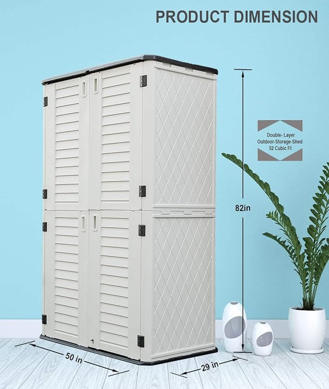 HOMSPARK Storage Shed Weather Resistance, Multi-Purpose Outdoor Storage Cabinet for Backyards and Patios, Horizontal Storage Shed for Lawnmower, Patio Accessories (White, Tall - 53 cu.ft)-VerdiqueGarden