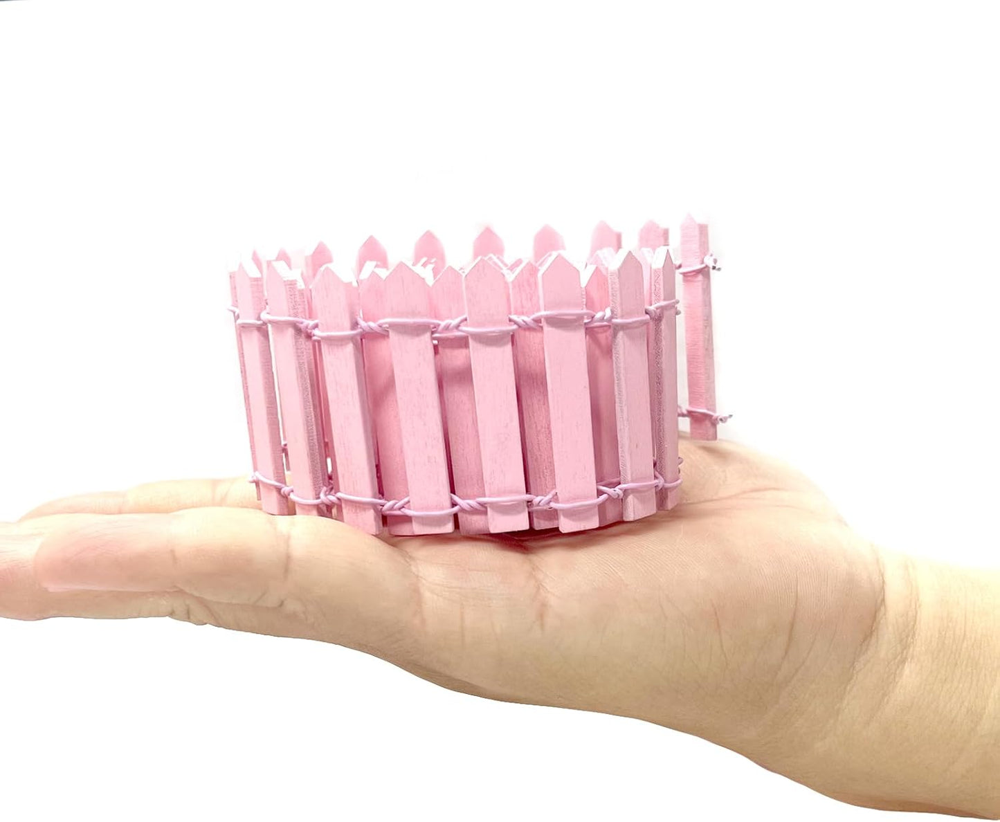 35 Inches Mini Fairy Garden Fence DIY Small Wood Decorative Picket Fence Micro Landscape Miniature Ornaments for Dollhouse, Crafts, Diorama Project, Plant Pot, Pink-VerdiqueGarden