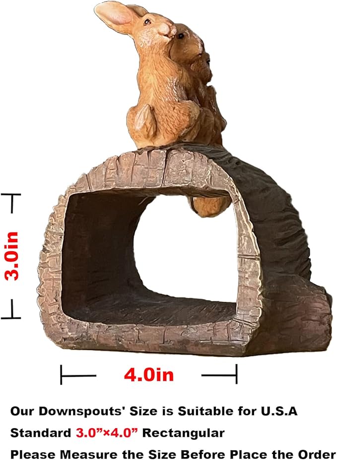 Decorative Gutter Downspout Extensions Statue, 3" x 4" Downspout Extender Outdoor Gutter Splash Block, Rabbit Decor Garden Gutter Guardian Sculpture, Garden Rain Downspout Diverter-VerdiqueGarden