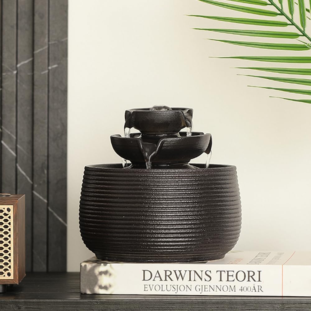 Outdoor and Indoor Water Feature Fountain Waterfall Tabletop Desktop mini Ceramic Garden Fountain (Black A172)-VerdiqueGarden