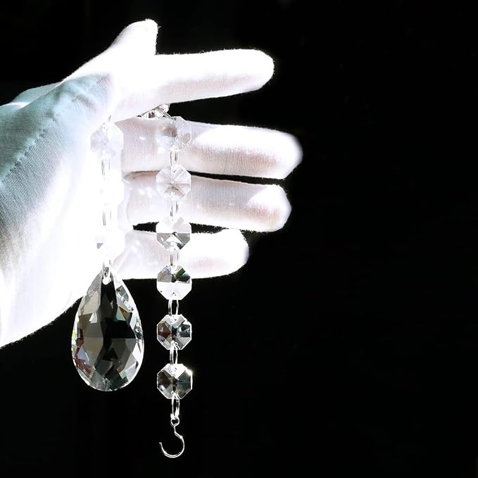 1ft 8pcs Teardrop Crystals Garland, Hanging Chandelier Crystals Prism Beads Chain for Wedding Home Decoration Clear GOLDENHAITAI-VerdiqueGarden