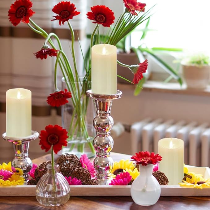 Flameless Flickering Battery Operated Candles 2pack Real Wax Pillar LED Candles with 10-Key Remote Control and 24 Hours Timer for Wedding, Party, Birthday,Home Decoration (Ivory)-VerdiqueGarden