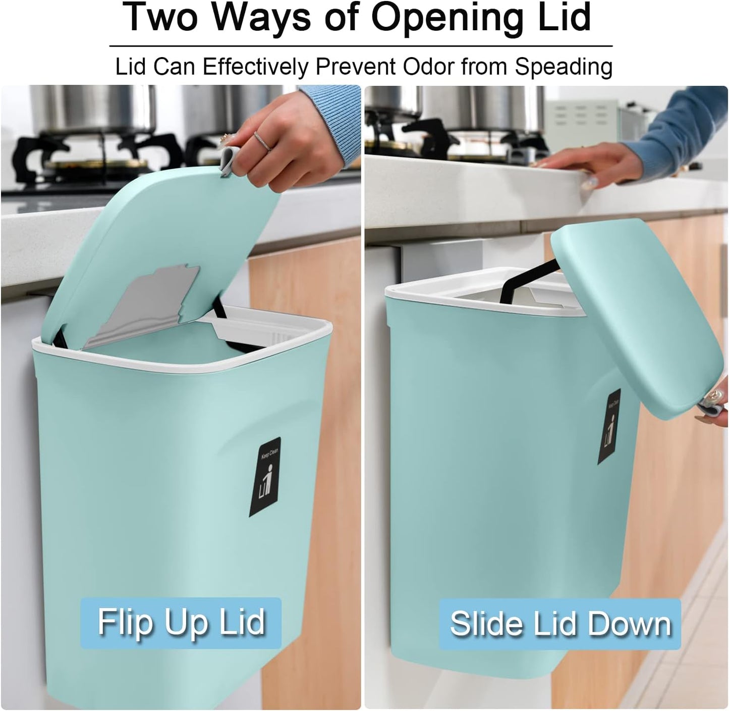 Tiyafuro 2.4 Gallon Kitchen Compost Bin for Counter Top or Under Sink, Hanging Small Trash Can with Lid for Cupboard/Bathroom/Bedroom/Office/Camping, Mountable Indoor Compost Bucket (Blue)-VerdiqueGarden