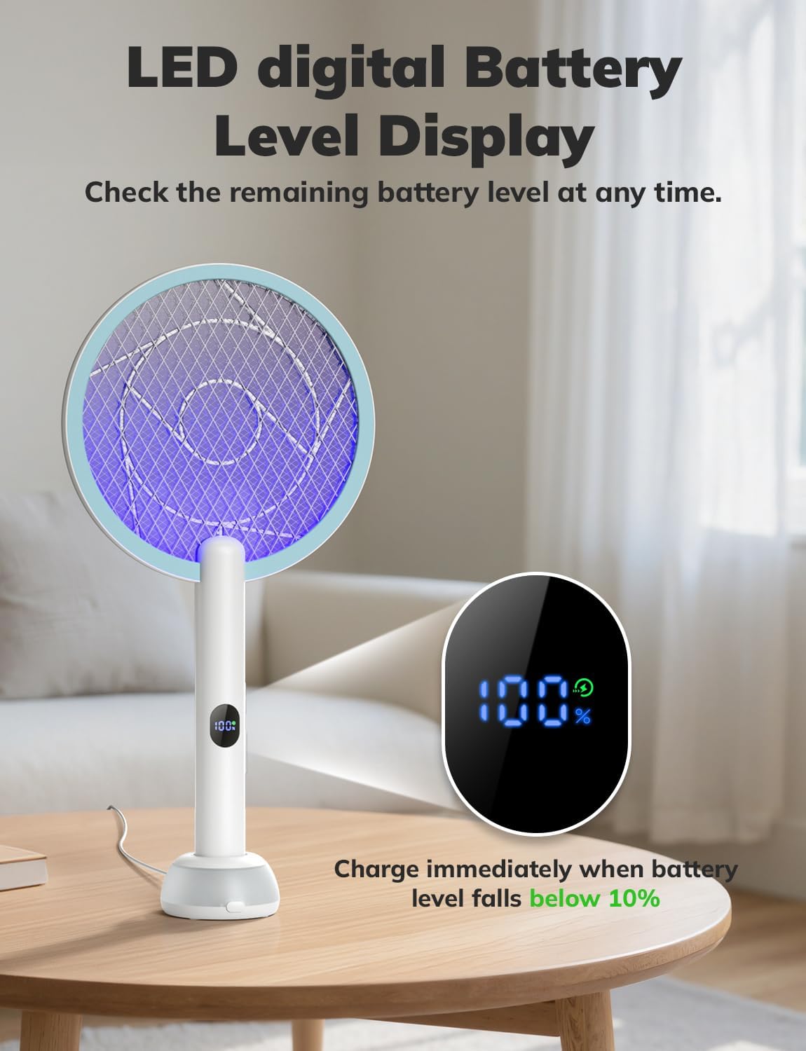 YISSVIC Electric Fly Swatter Bug Zapper Racket 4000V LED Screen Dual Modes Fly Zapper Rechargeable for Indoor Home Office Backyard Patio Camping-VerdiqueGarden