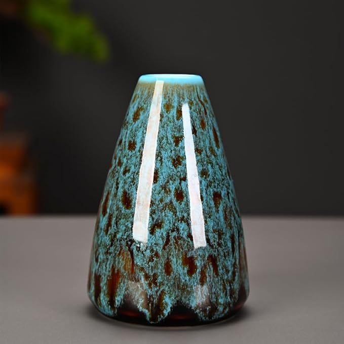 Ceramic Bud Vase Set, Fambe Blue Glazed Finish, Decorative Flower Vases (Blue-Set of 6)-VerdiqueGarden