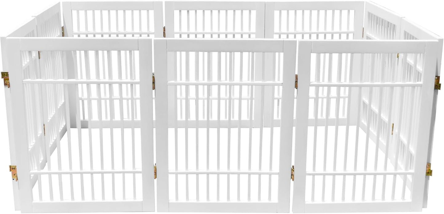Pet Dog Gate Strong and Durable Freestanding Folding Acacia Hardwood Portable Wooden Fence Indoors or Outdoors by Urnporium (White Pet Gate, 10 Panel 24" Tall)-VerdiqueGarden