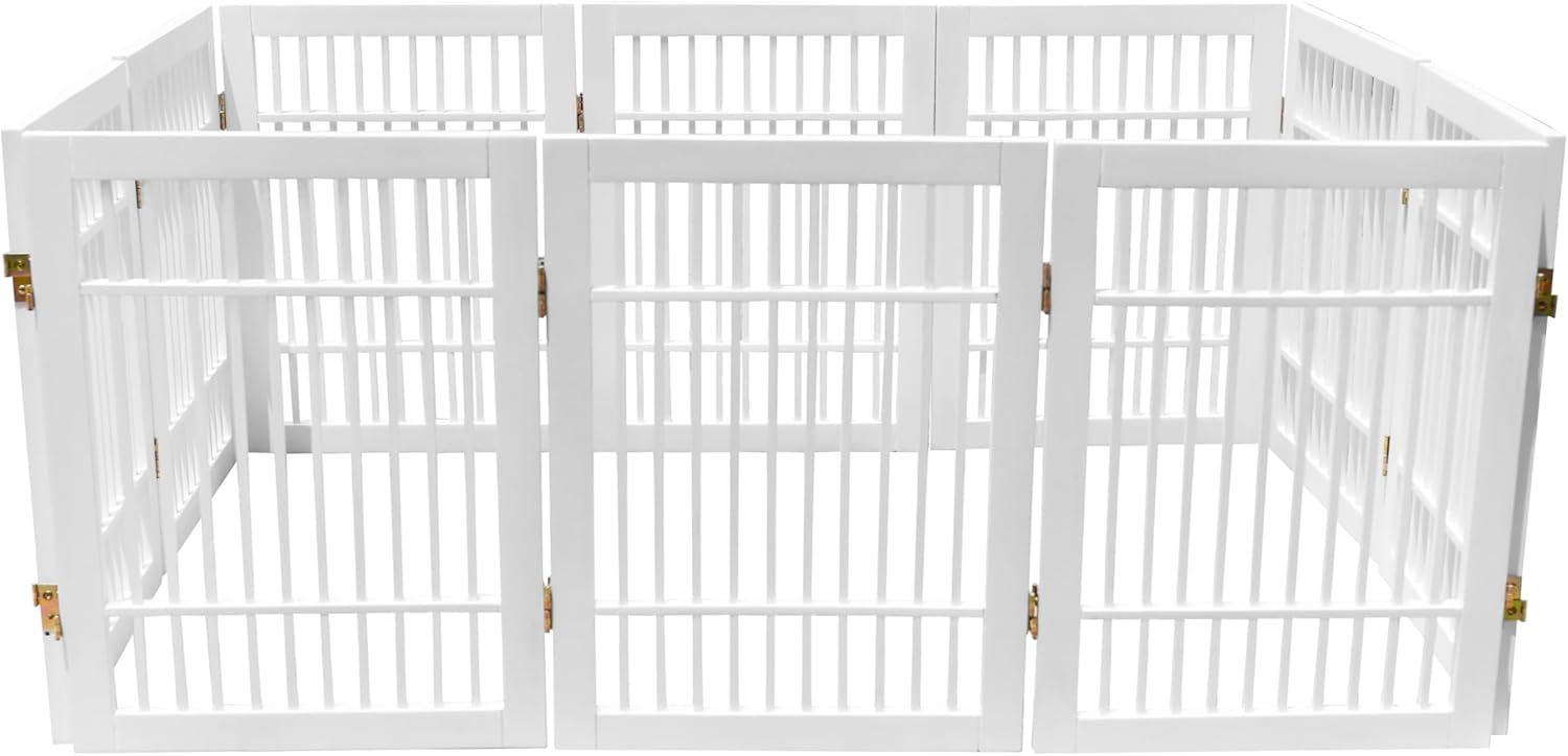 Pet Dog Gate Strong and Durable Freestanding Folding Acacia Hardwood Portable Wooden Fence Indoors or Outdoors by Urnporium (White Pet Gate, 10 Panel 24" Tall)-VerdiqueGarden