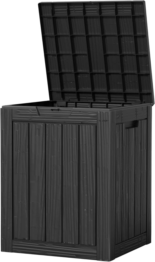 28 Gallon Double-Wall Resin Deck Box - Lockable Waterproof Outdoor Storage Box, 151lbs Capacity & Doubles as Seating for Patio Furniture - Garden Tools, Pool Accessories (Black)-VerdiqueGarden