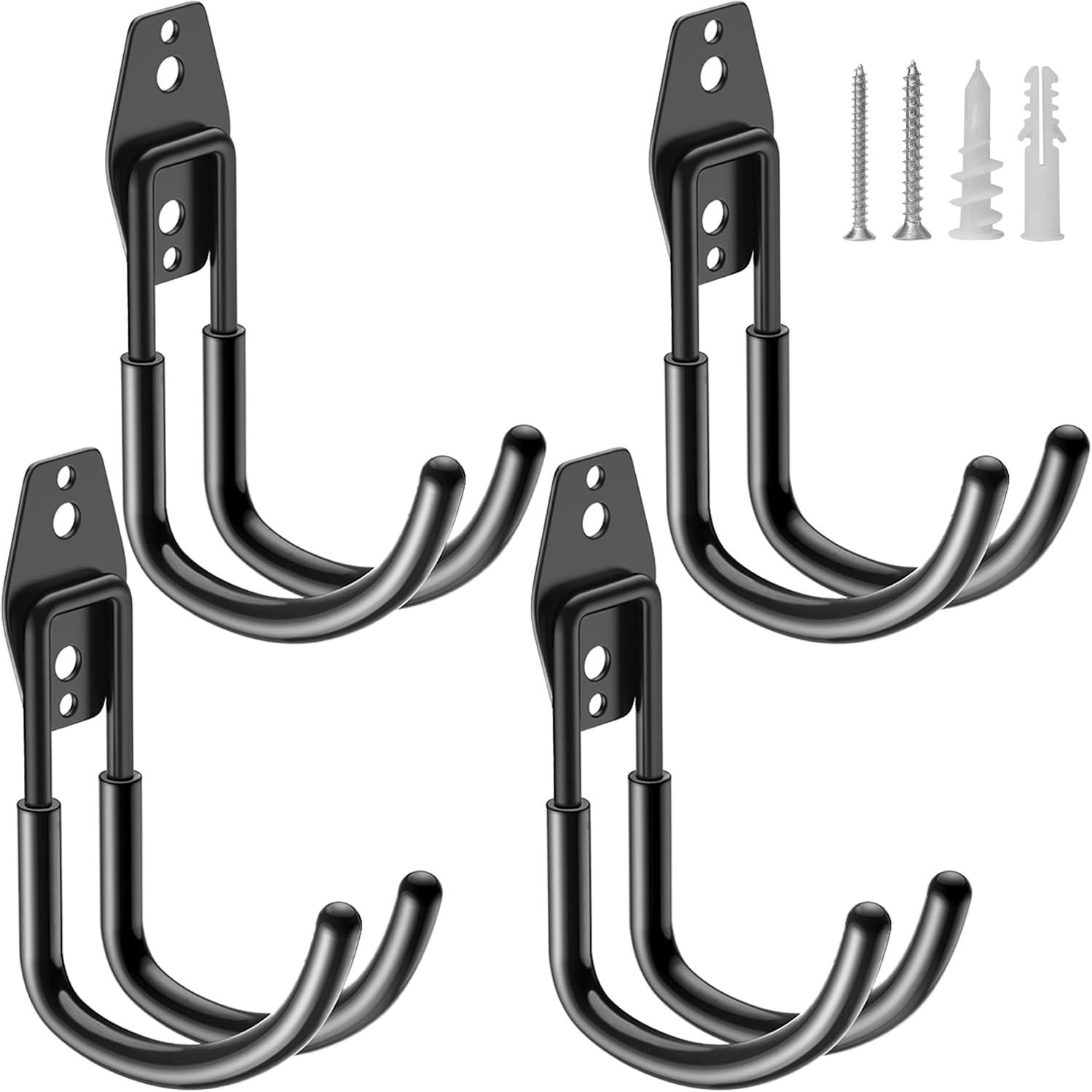 Heavy Duty Garage Hooks 4 Pack, J Shaped Hanger, Wall Mounted Storage System, Power and Garden Tool Organizer, for Hanging Ladders, Bikes Tires, Hose, Bulk Items-VerdiqueGarden