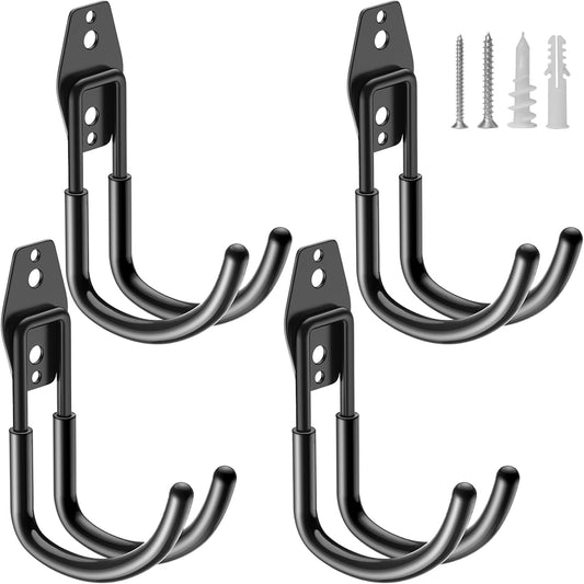 Heavy Duty Garage Hooks 4 Pack, J Shaped Hanger, Wall Mounted Storage System, Power and Garden Tool Organizer, for Hanging Ladders, Bikes Tires, Hose, Bulk Items-VerdiqueGarden