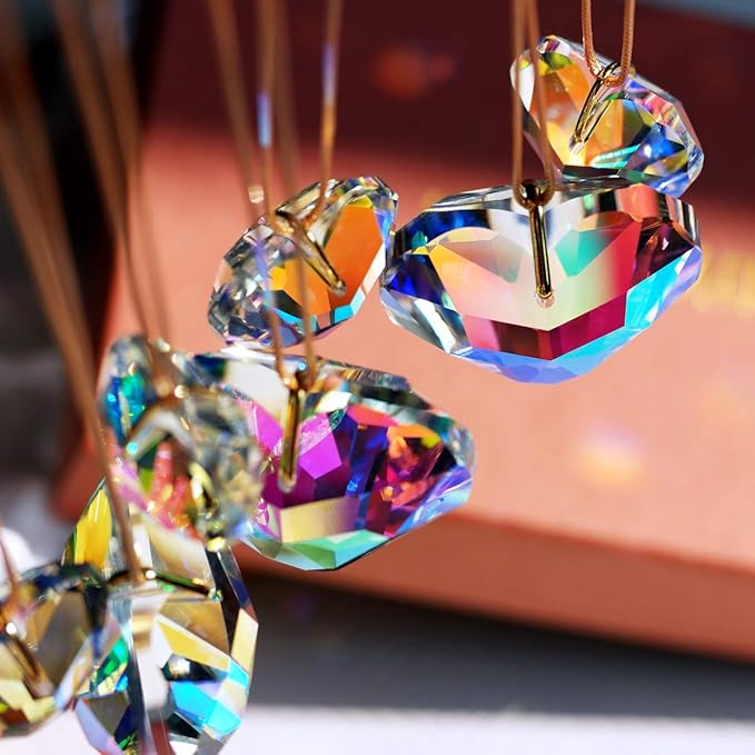 Crystal Heart Prisms Suncatcher Pendant AB Color for Windows, Garden Hanging Decor, Rainbow Maker Crystal Ornament 30/45mm Set of 7-VerdiqueGarden