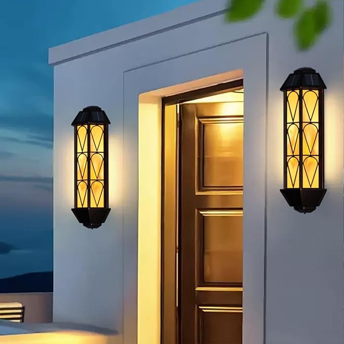 KINGLEAD Flickering Flame Solar Wall Lights Outdoor Waterproof, Light Sensor Outdoor Wall Lights with 2 Lighting Mode, Vintage Solar Wall Lights for House Garden Porch Backyard Patio, 2 Pack-VerdiqueGarden