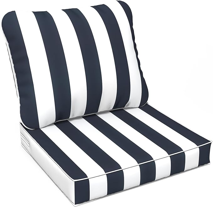 LVTXIII Outdoor/Indoor Deep Seat Cushion Patio Seat and Back Cushion Set All-Weather Replacement Chair Cushion for Garden Furniture Decoration, 24"x24"x4", Cabana Navy-VerdiqueGarden
