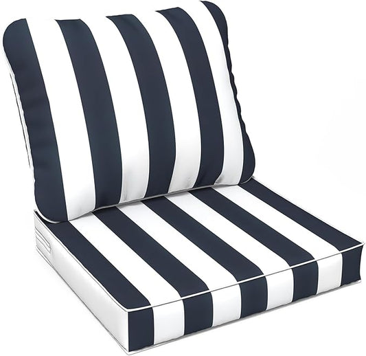 LVTXIII Outdoor Deep Seat Cushion Patio Seat and Back Cushion Set Seasonal Chair Cushion with Removable Cover and Adjustable Buckle for Home and Garden, 22"x22"x4", Cabana Navy-VerdiqueGarden