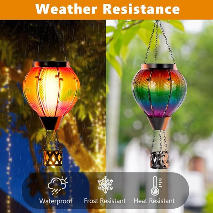 Starsoul 2PCS Hot Air Balloon Solar Lantern Colorful Solar Hot Air Balloon Lantern with Flame Light Waterproof Hanging Outdoor Lantern with Candle Holder for Patio Garden Yard Farmhouse Decor-VerdiqueGarden