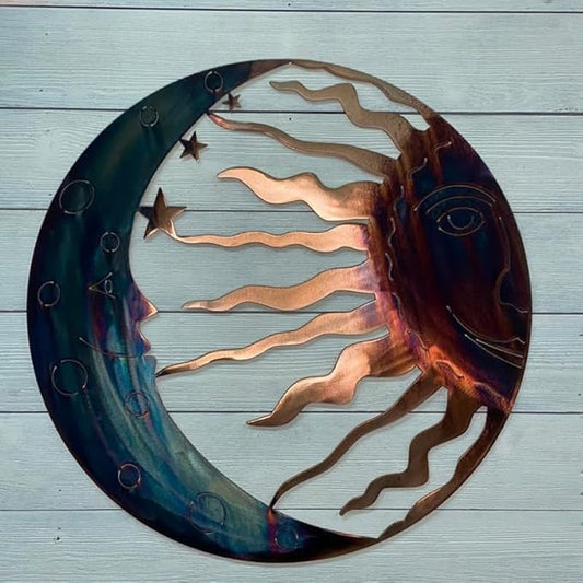 Jannity Metal Sun Wall Decor,11.02 Inches Large Metal Wall Art with Sun Moon Stars Retro Moon Sun Wall Decoration Hanging for Indoor Outdoor Patio Yard Home Garden-VerdiqueGarden