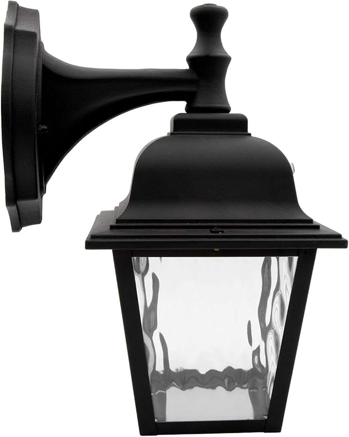 Maxxima LED Porch Lantern Outdoor Wall Light Fixture - Black, Clear Water Glass, Photocell Sensor, 875 Lumens, 3000K Warm White, Dusk to Dawn Light Sensor, Exterior Decorative Light-VerdiqueGarden