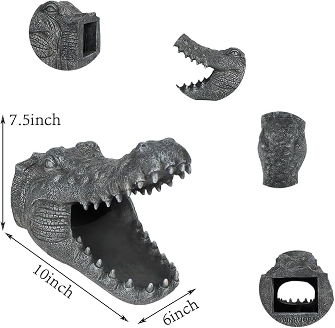 Alligator Downspout- Gutter Downspout Decorative-Funny Garden Decoration - Outdoor Splash Block Waterproof Resin Ornament for Lawn- 2""×3"" Downspout Extender Diverter, Gray-VerdiqueGarden