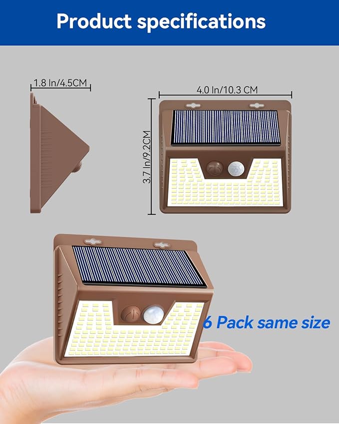 Peasur Solar Lights Outdoor Motion Sensor [6 Pack/140LED/Brown], Ultra-Bright 3 Mode Fence Security Light Waterproof, Solar Wall Lighting for Patio Yard Step House Outside-VerdiqueGarden