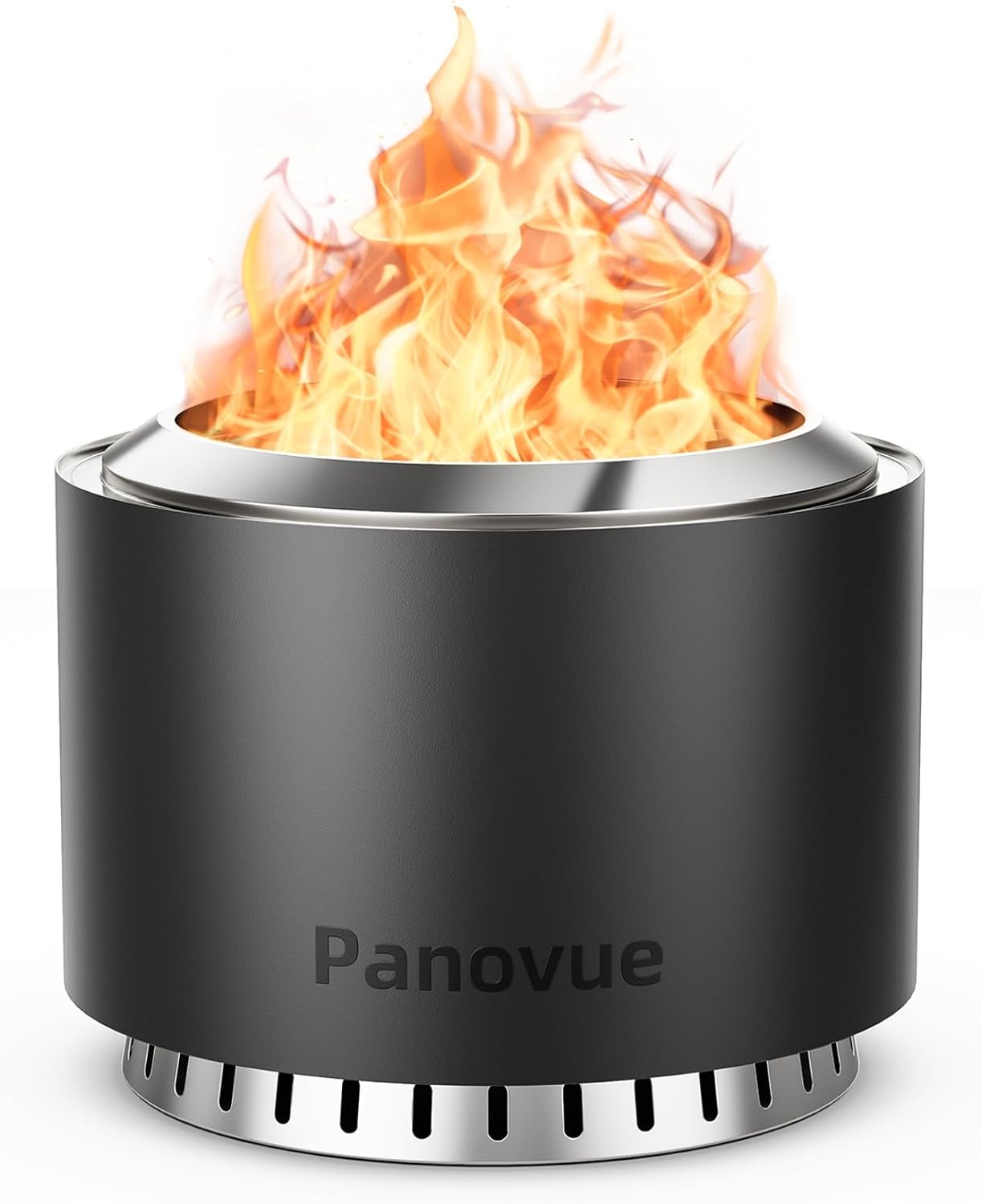 22 inch Smokeless Fire Pit with Waterproof Cover, Stainless Steel Outdoor Smokeless Firepit, Wood Burning Fire Pits for Camping, Bonfire,Low Smoke Firepit for Outside[Black]-VerdiqueGarden