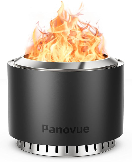 22 inch Smokeless Fire Pit with Waterproof Cover, Stainless Steel Outdoor Smokeless Firepit, Wood Burning Fire Pits for Camping, Bonfire,Low Smoke Firepit for Outside[Black]-VerdiqueGarden