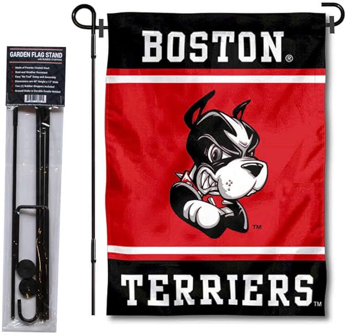 College Flags & Banners Co. Boston Terriers Garden Flag with Stand Holder-VerdiqueGarden
