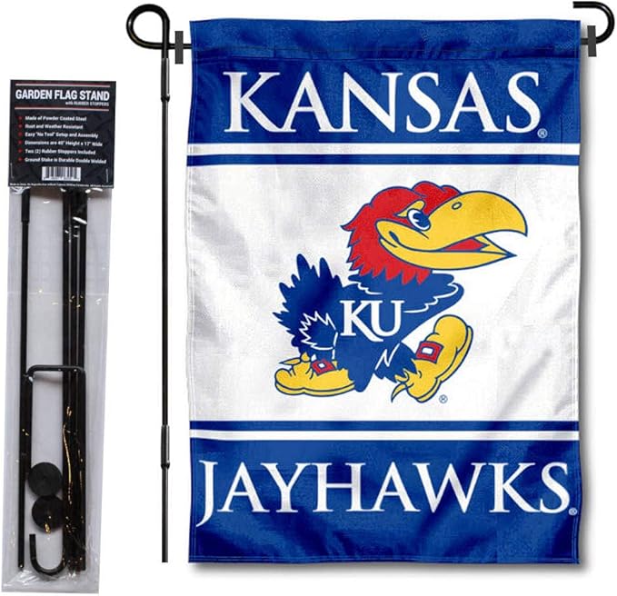 College Flags & Banners Co. Kansas Jayhawks Garden Flag with Stand Holder-VerdiqueGarden
