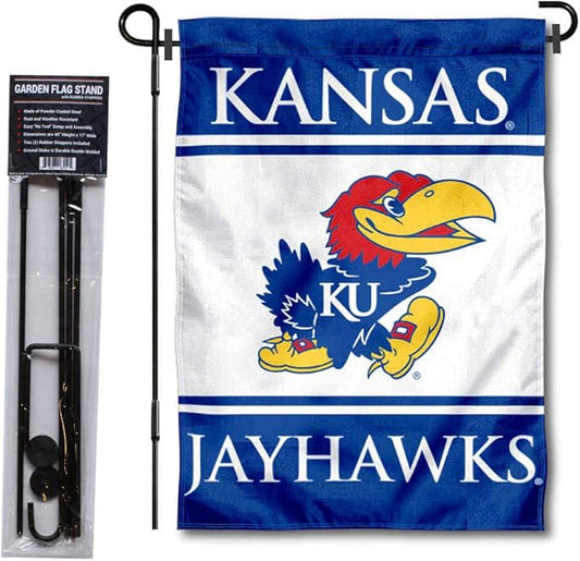 College Flags & Banners Co. Kansas Jayhawks Garden Flag with Stand Holder-VerdiqueGarden