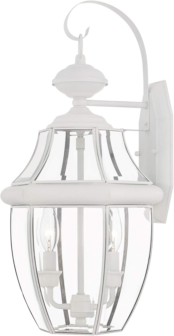 Livex Lighting 2251-03 Outdoor Wall Lantern with Clear Beveled Glass Shades, White-VerdiqueGarden