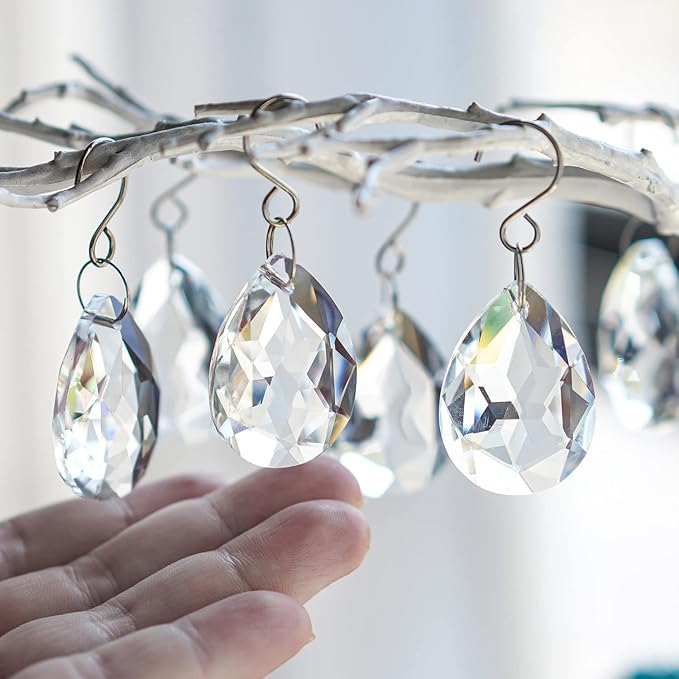 10pcs 38mm Clear Crystal Teardrops Chandelier Parts,Chandelier Crystal Prisms Pendants with Hook,Hanging Crystals for Lamp Window Christmas Tree Decoration Suncatcher-VerdiqueGarden