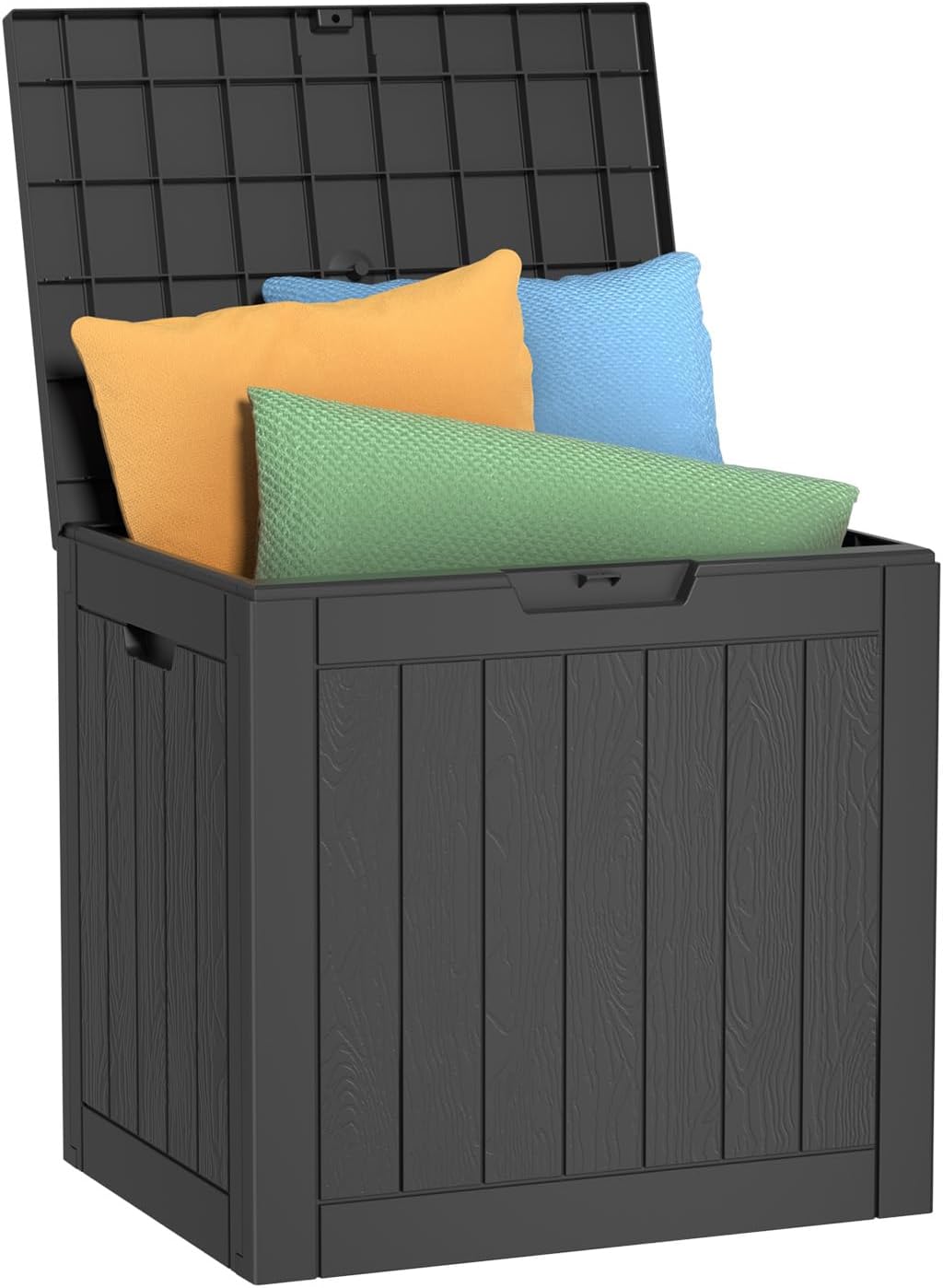 30 Gallon Outdoor Storage Box, UV Resistant Outdoor Storage Box Waterproof, Lockable Resin Deck Box for Garden Tools Equipment and Cushions, Black-VerdiqueGarden