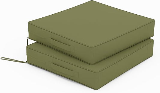 Patio Chair Cushions 17 X 16 X 3 Inch Waterproof Outdoor Seat Cushions for Patio Furniture, Outdoor Sofa Couch Pads with Ties & Handle, Set of 2, Light Green-VerdiqueGarden