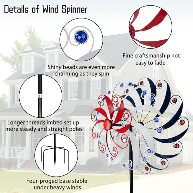 DREAMYSOUL Large Wind Spinners 20" Dia, Metal Patriotic Wind Sculpture Spinner Yard Art for Outdoor Garden Patio Decor-VerdiqueGarden