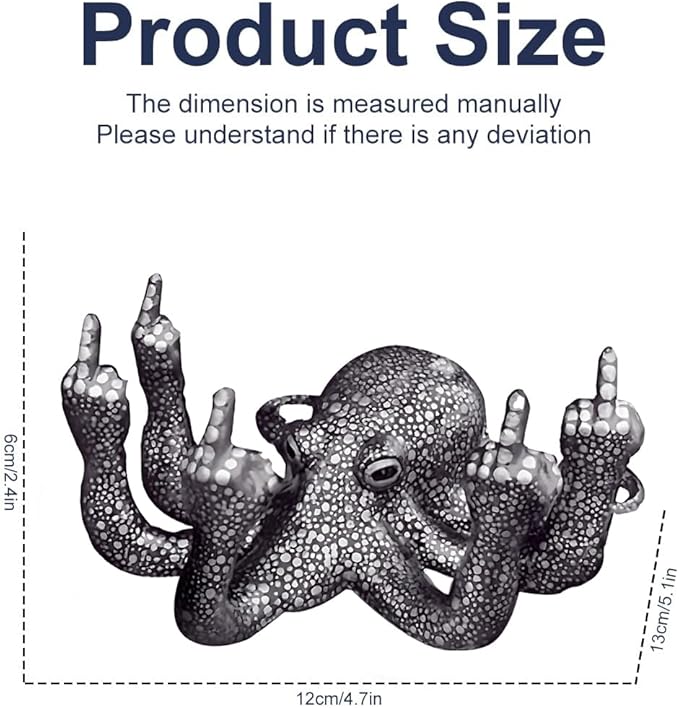 Octopus Statue,Middle Finger Desk Decor,Home Office Decor,Cute Room Decor,Funny Gifts,Various Fish Tank Decoration (Black)-VerdiqueGarden