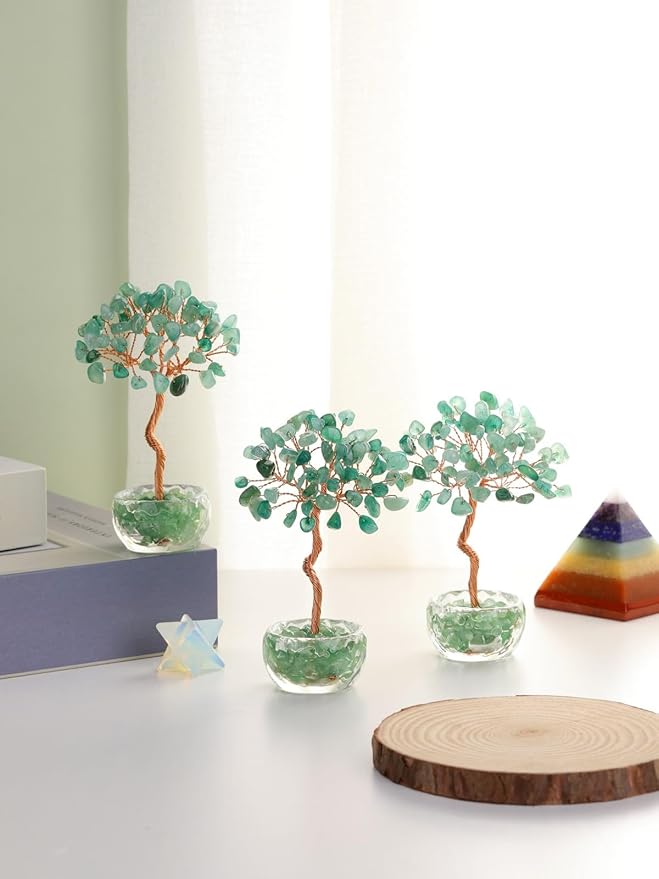 Jovivi Small Green Aventurine Crystal Tree, Natural Crystal Healing Stones Tree Glass Bowl Base Gemstone Money Trees Feng Shui Good Luck Home Desk Decor-VerdiqueGarden
