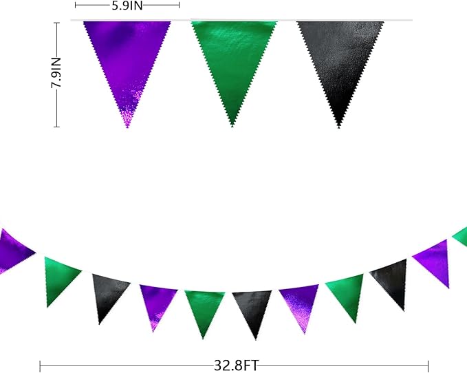 Black Purple Green Party Decorations Metallic Fabric Triangle Pennant Banner Flag Bunting for Boys Men Birthday Graduations Wedding Bachelorette Retirement Video Game Level Up Theme Party Supplies-VerdiqueGarden