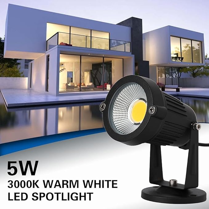 110V Landscape Spotlight,LED Landscape Lighting Outdoor for Flag Pole Light,IP65 Landscape Lights 3000k Garden Light 6FT Cord with US 3 Prong (Base,Stake Included) (5, Watts)-VerdiqueGarden