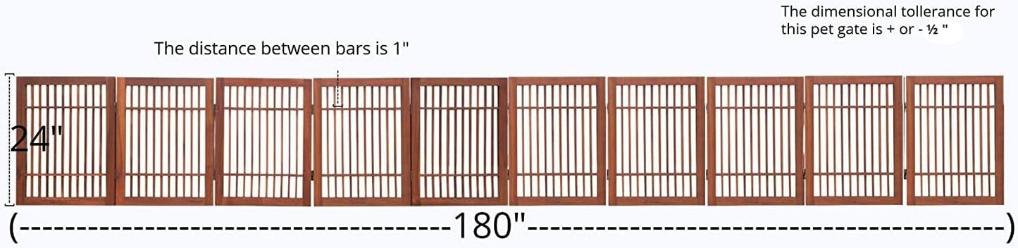 Urnporium Pet Dog Gate Strong and Durable Freestanding Folding Acacia Hardwood Portable Wooden Fence Indoors or Outdoors Foldable pet Barrier for The House (Brown Pet Gate, 10 Panel 24" Tall)-VerdiqueGarden