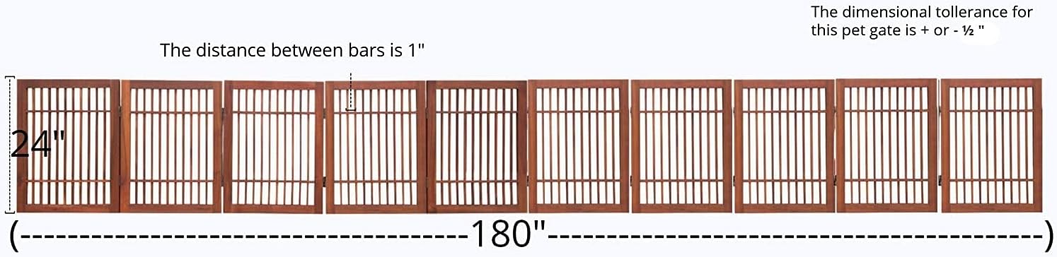 Urnporium Pet Dog Gate Strong and Durable Freestanding Folding Acacia Hardwood Portable Wooden Fence Indoors or Outdoors Foldable pet Barrier for The House (Brown Pet Gate, 10 Panel 24" Tall)-VerdiqueGarden