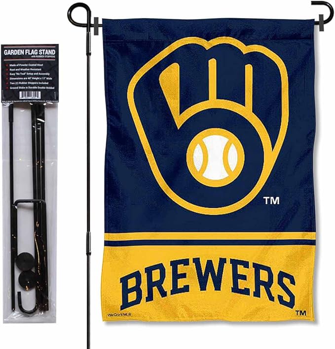 WinCraft Milwaukee Brewers Glove Garden Flag and Pole Stand Mount-VerdiqueGarden