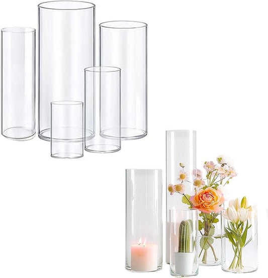 5pcs Glass Vase Cylinder Vases for Centerpieces Small Flower Glass Clear Vases Home Decor Centerpiece Table Flower Vase Decorations for Wedding Decoration＆Holiday Mixed Sizes Tall-VerdiqueGarden