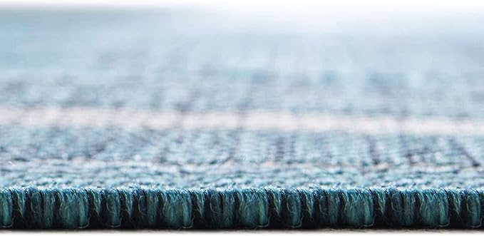 Unique Loom Outdoor Border Collection Area Rug - Soft Border (12' Square Teal/Ivory)-VerdiqueGarden