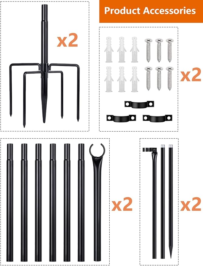 LOPANNY String Light Poles - 2 Pack 9.8FT Ft Light Poles for Outside String Lights,Outdoor Light Poles with Fork,Metal Poles Stand for Patio Deck Backyard-VerdiqueGarden