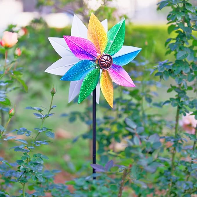 DREAMYSOUL Wind Spinners for Yard and Garden, 37" Wind Spinner Metal Colorful Kinetic Sculpture Spinners for Outdoor Patio Yard Lawn Garden Decorations (Double Blade)-VerdiqueGarden